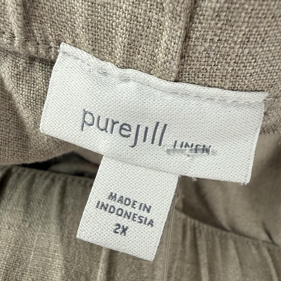 Pure Jill Pants Womens 2X Beige Linen Cropped Tapered Pull on Pockets Coastal - Picture 6 of 13